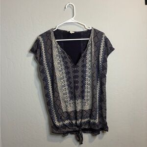 Lucky Brand Navy and Gray Geometric Blouse